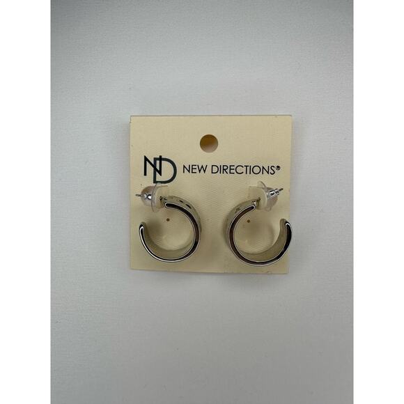 New Directions Silver-Tone Minimalist Hoop Earrings - Picture 1 of 2